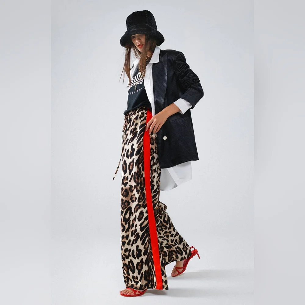 Leopard Straight Pants With Red Stripes - Picture 2 of 4